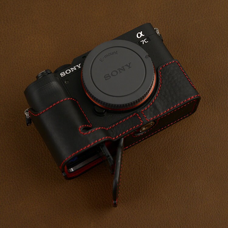 Genuine Leather Handmade hand crafted Sony A7C Camera Half cases Tripod mount SD & battery access door Holster sleeve insert bag lanyard