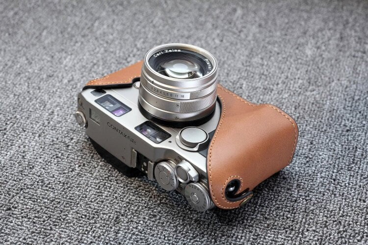 Handmade Italian Cowhide leather Half Case Camera bag Protector fo contax g2