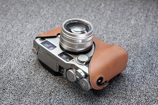 Handmade Italian Cowhide leather Half Case Camera bag Protector fo contax g2