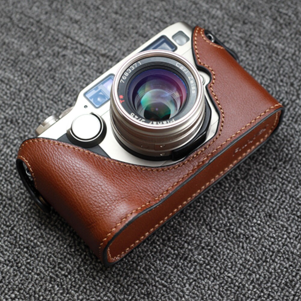 Handmade Italian Cowhide leather Half Case Camera bag Protector fo contax g2