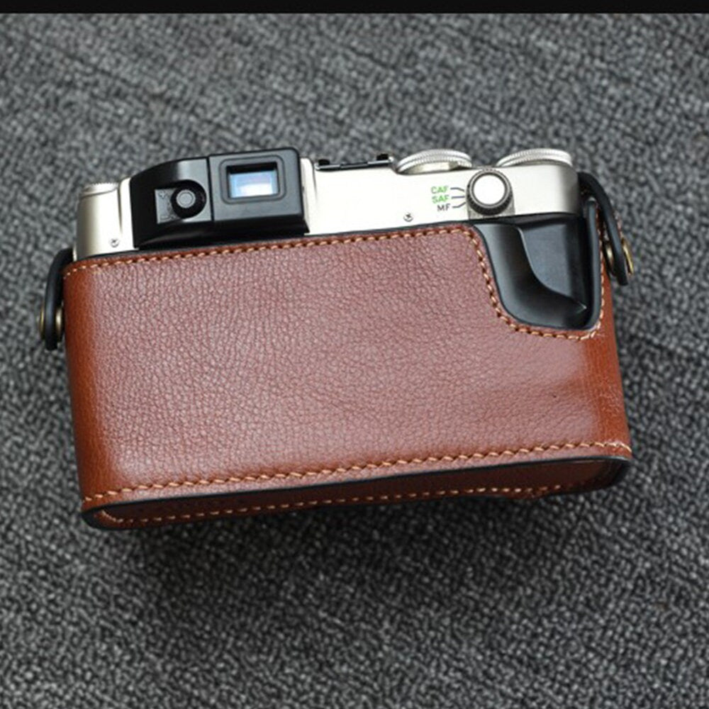 Handmade Italian Cowhide leather Half Case Camera bag Protector fo contax g2