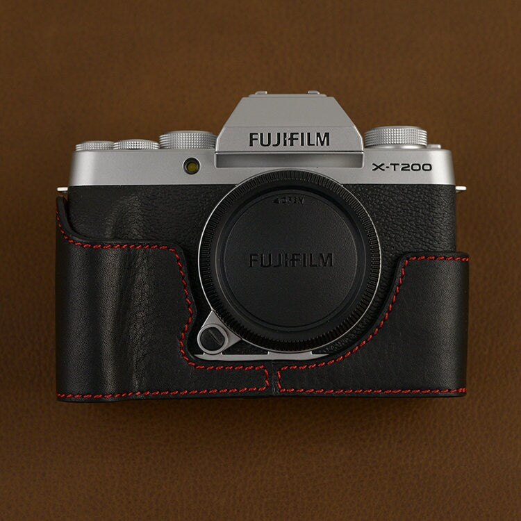 Fujifilm fuji XT200 Handmade Half Case Cowhide leather insert Camera bag Protector Holster sleeve SD & battery access door Made TO Order