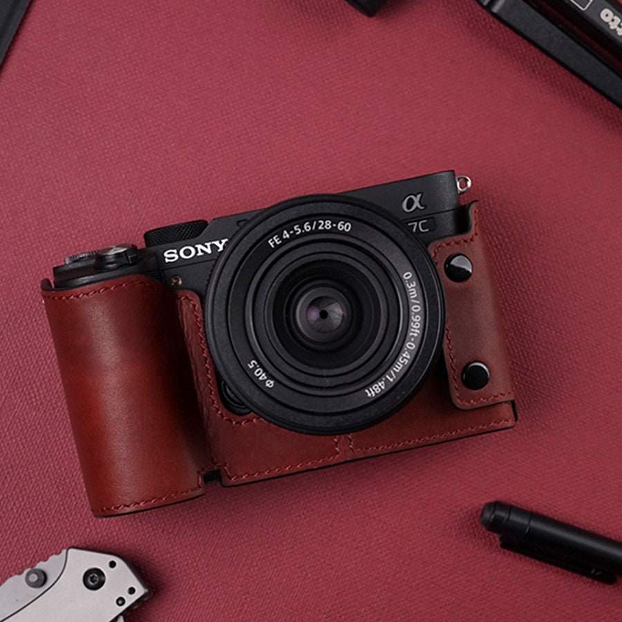 Sony A7CII A7CR MS Edition Handmade Genuine Leather hand stitch Camera Half cases insert bag tripod mount SD battery access