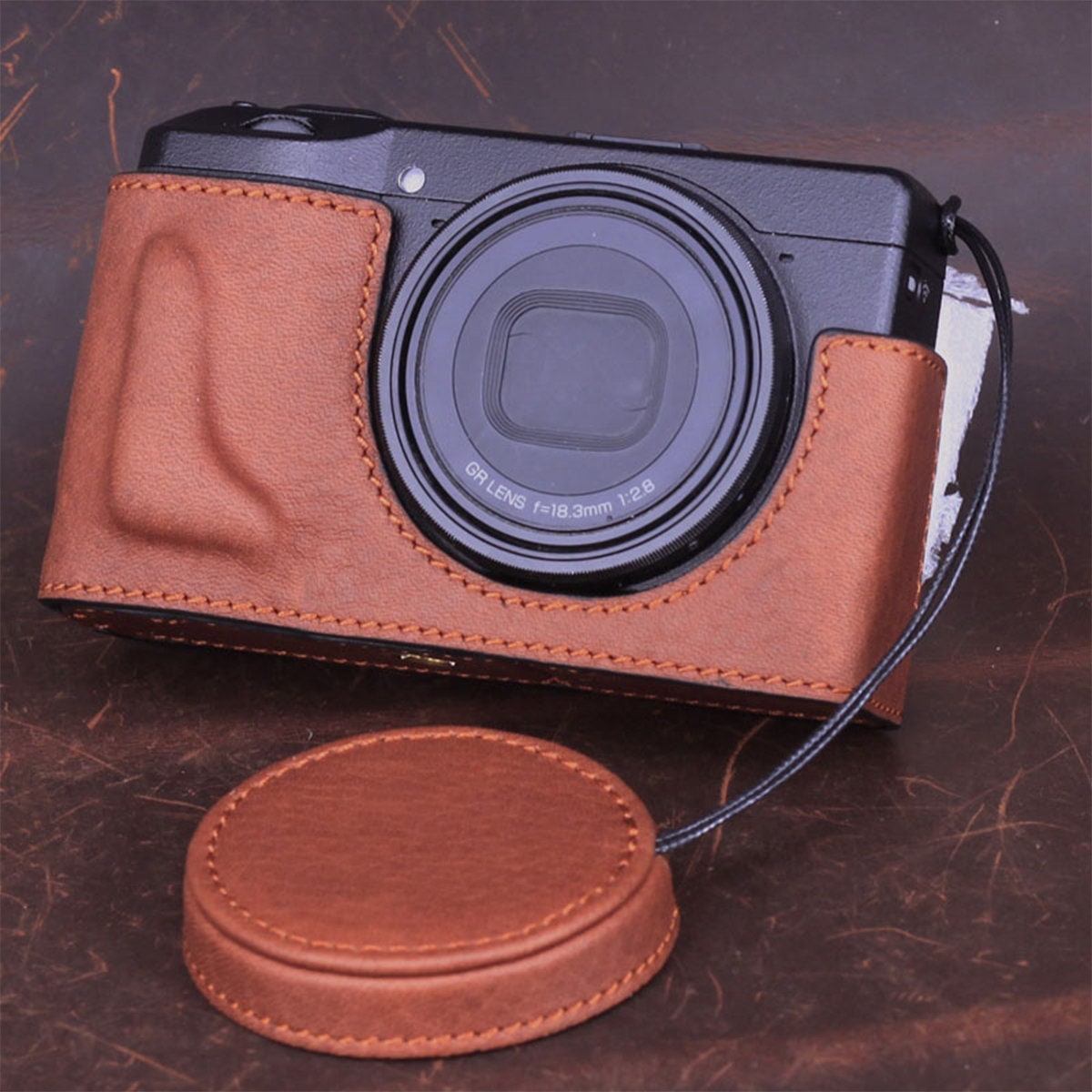 Designed for Ricoh GR3 Lens Cap Handmade Cowhide leather ** Lens cap only !!! camera Case not included** **