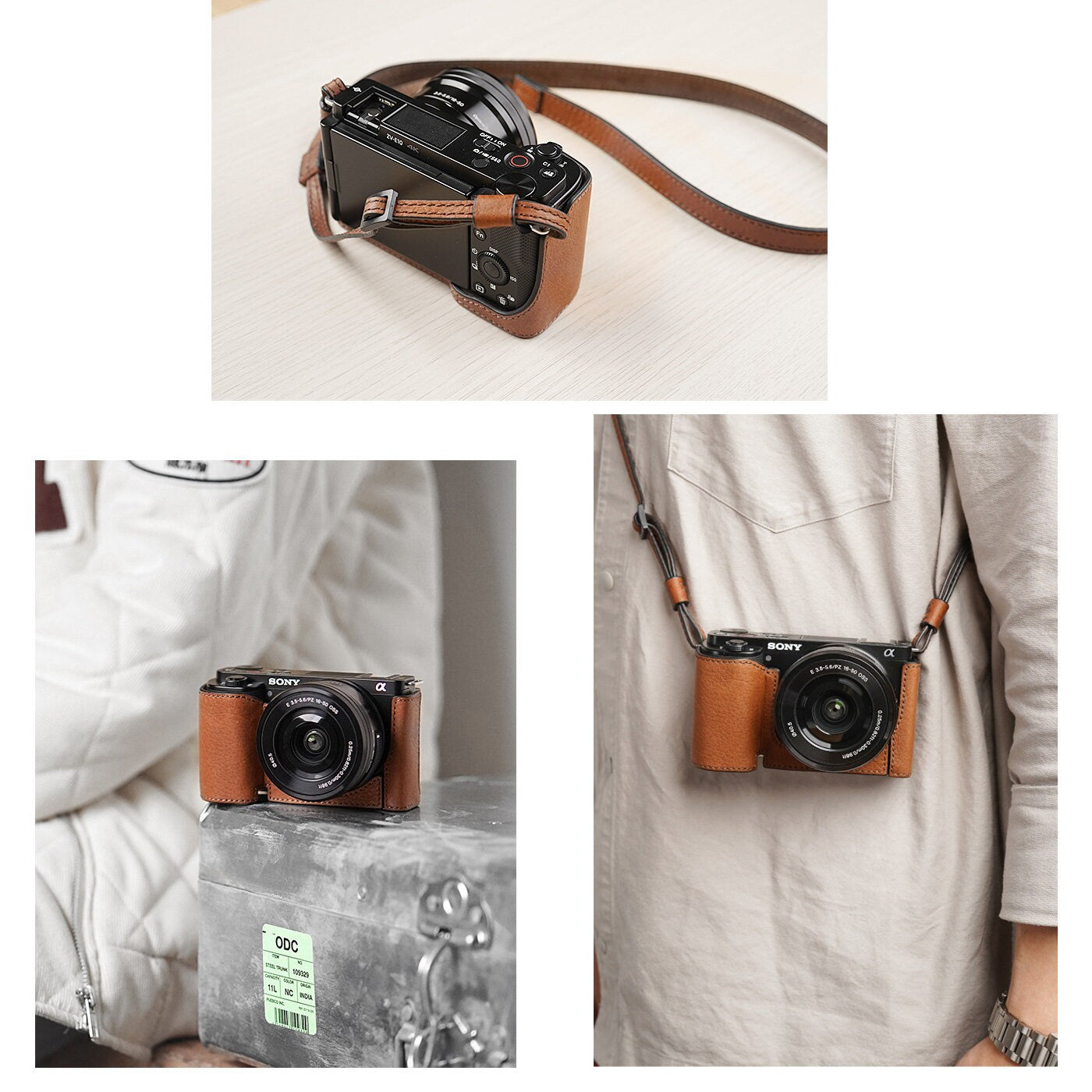 MS Edition Sony ZVE 10 Zve 10 ZVE10L Handmade Half Case Cowhide leather Camera bag Protector HandGrip Holster sleeve SD & battery access