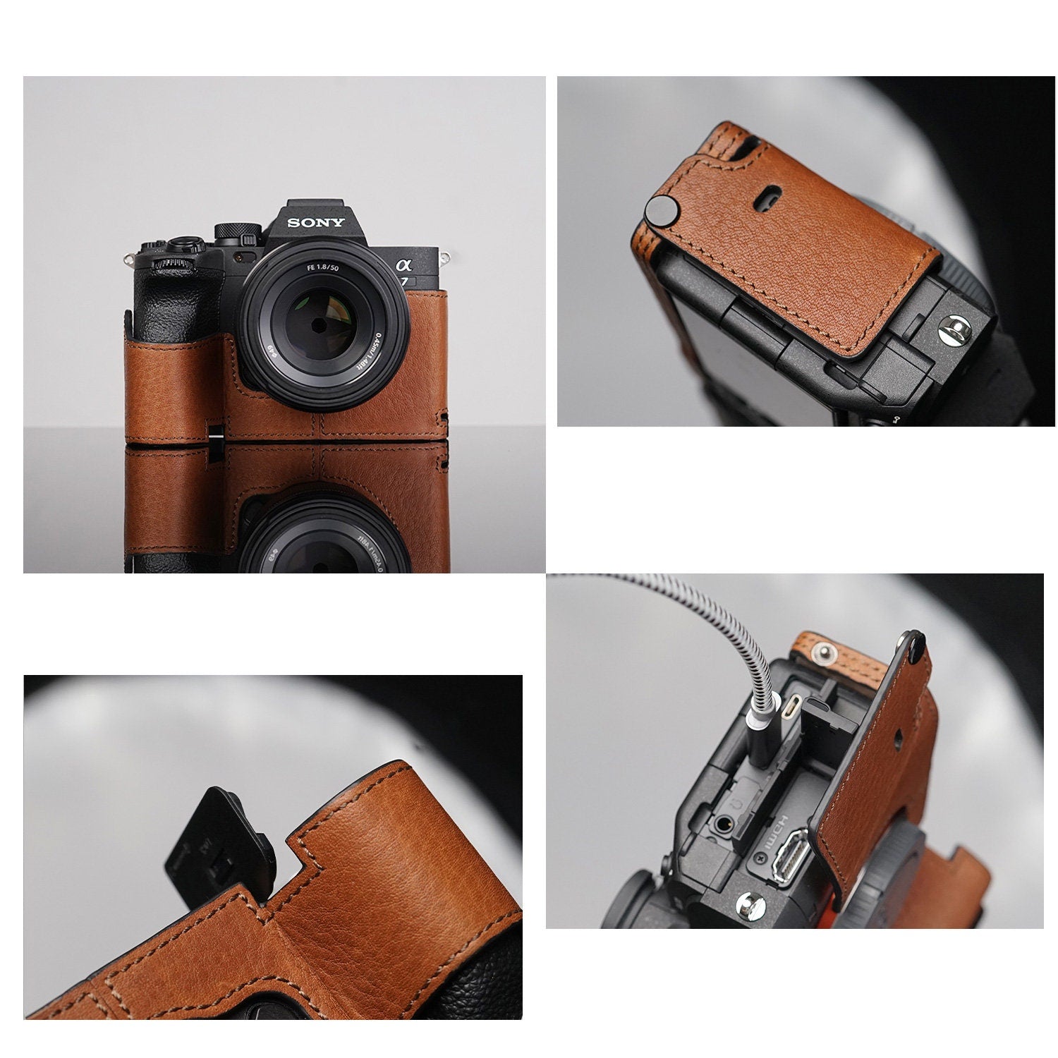 MS Edition Handmade Genuine Leather hand crafted hand stitch Sony A7M4 a7s3 A7R5 A7RV Camera Half cases insert bag Protector