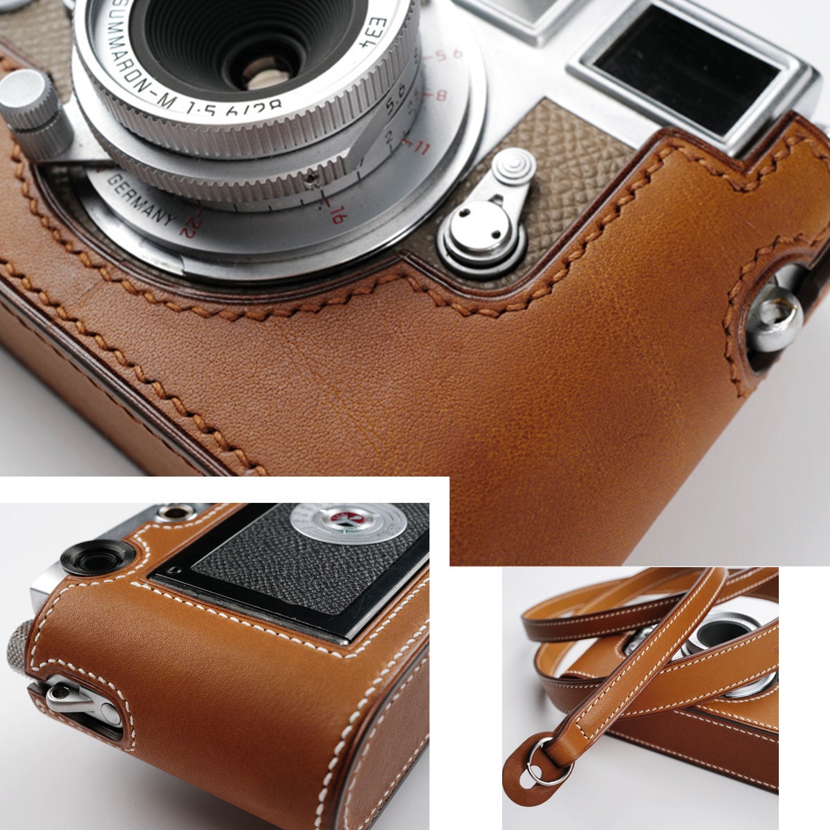 Premium Edition Leica M3 Ostrich skin Cowhide Handmade Cowhide handGrip leather hand stitch Half Case Holster sleeve Camera insert bag