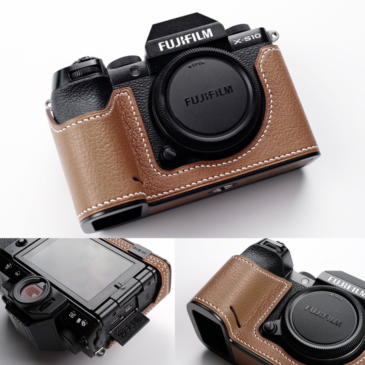 Premium Edition Fujifilm fuji XS10 X S10 Handmade Half Case Cowhide leather Camera bag Protector Holster sleeve Lens cap SD & battery access