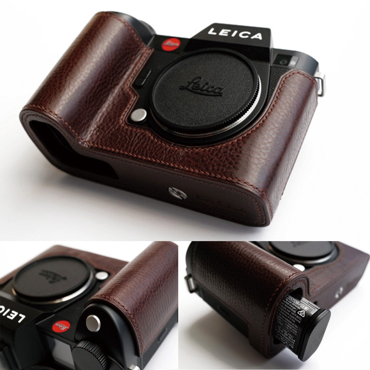 Premium Edition Leica SL2 SL-2 Handmade Ostrich skin Alligator Cowhide leather hand stitch Half Case Camera bag Protector Made to Order