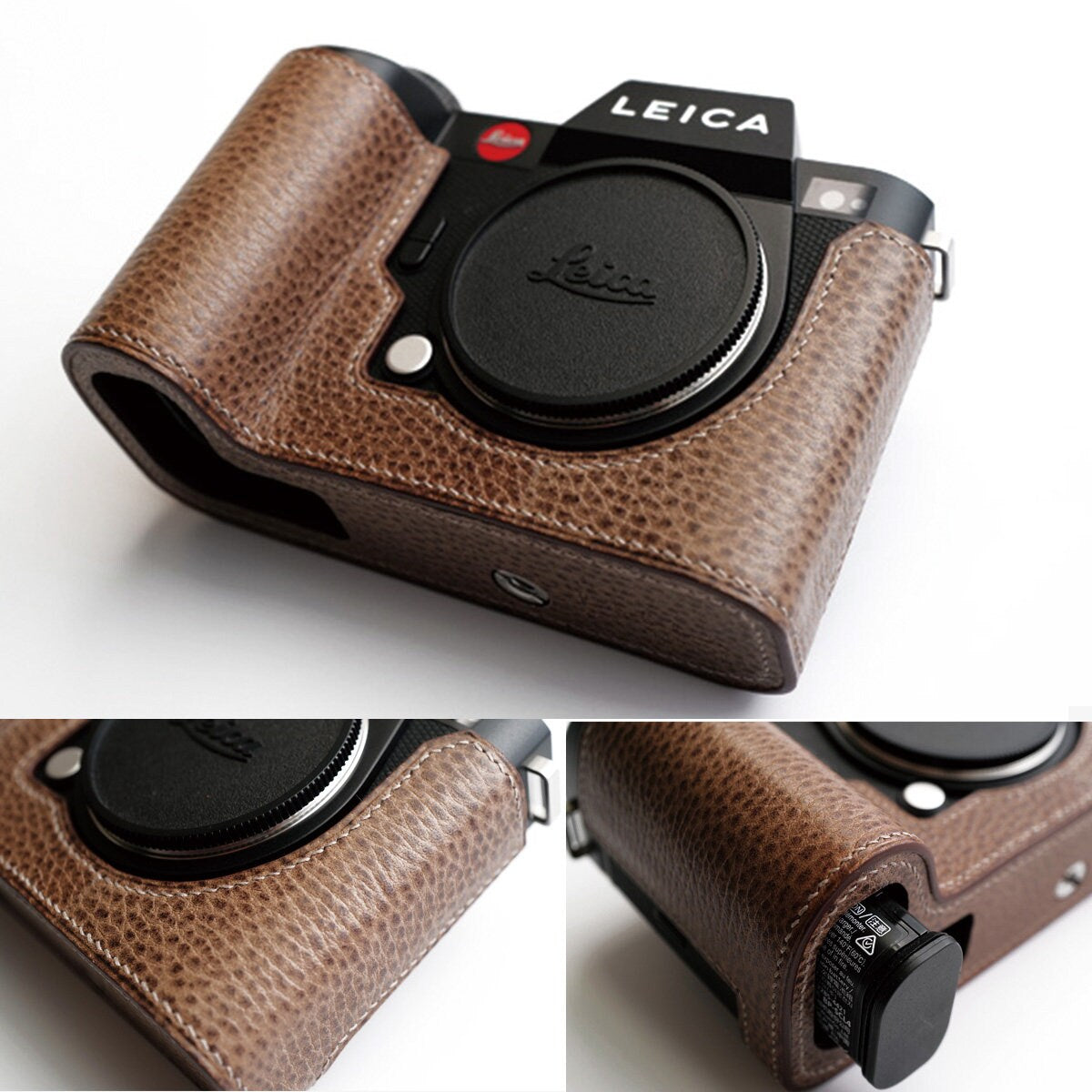 Premium Edition Leica SL2 SL-2 Handmade Ostrich skin Alligator Cowhide leather hand stitch Half Case Camera bag Protector Made to Order