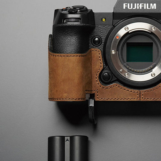 MS Edition Fujifilm fuji X-H2s XH2s Handmade Half Case Cowhide leather Camera bag Protector Holster Tripod mount battery access