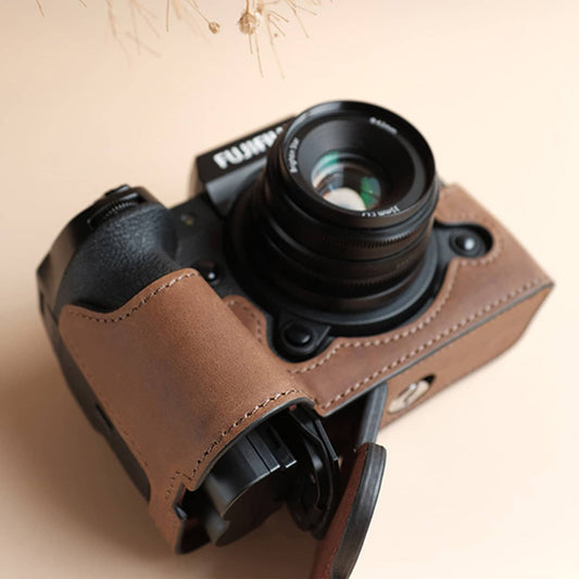 Fujifilm fuji XH2S XH1 Handmade Half Case Cowhide leather insert Camera bag HandGrip Holster sleeve magnetic closure SD battery access