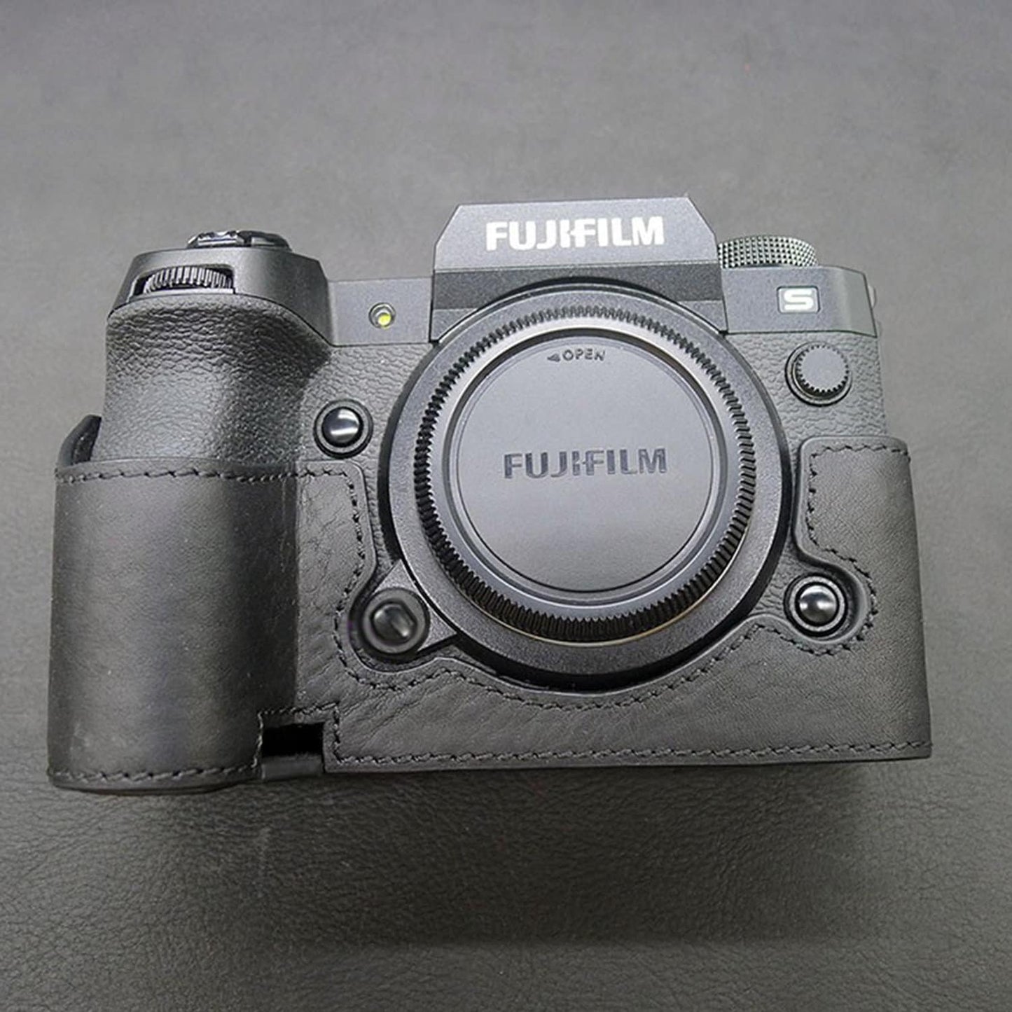 Fujifilm fuji XH2S XH1 Handmade Half Case Cowhide leather insert Camera bag HandGrip Holster sleeve magnetic closure SD battery access