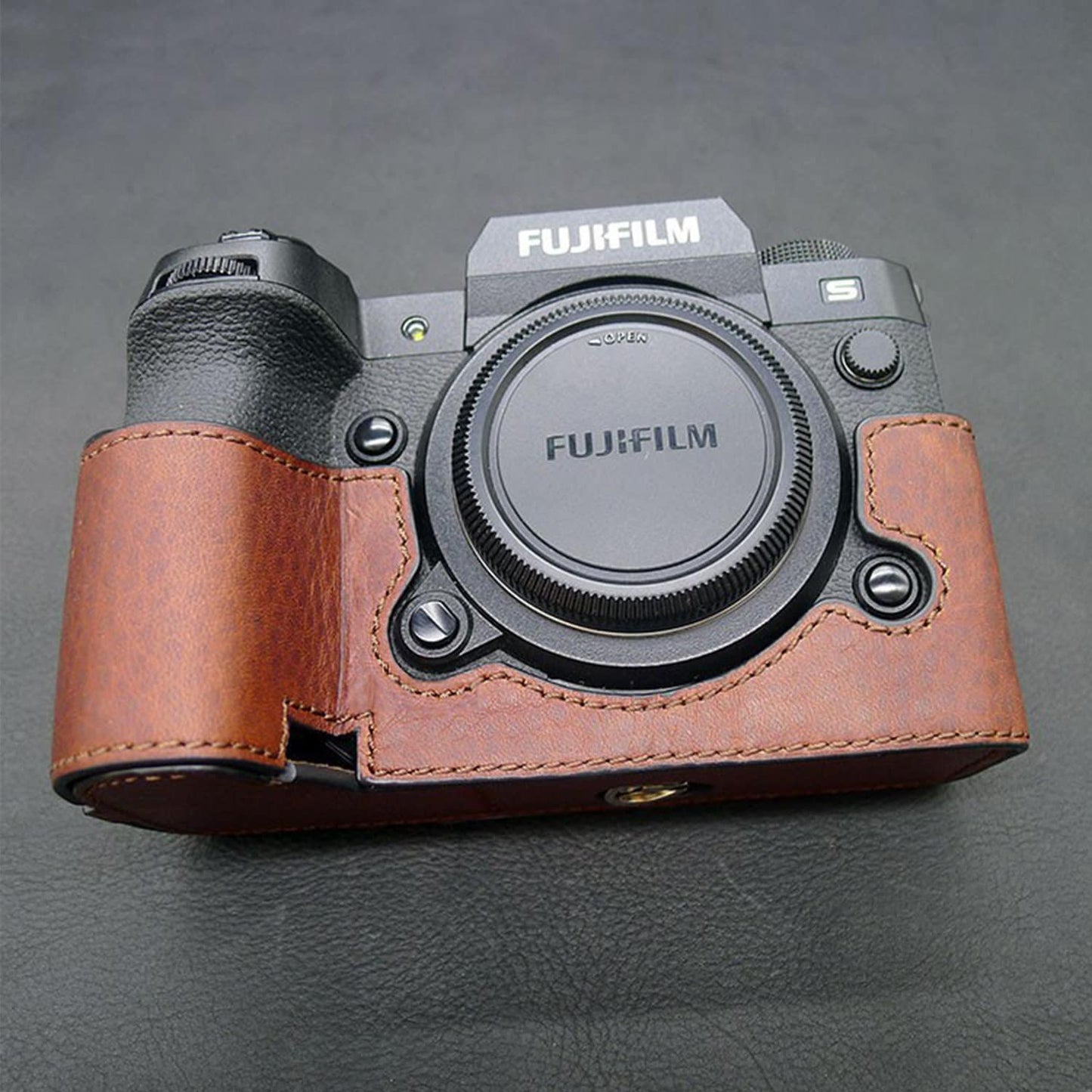 Fujifilm fuji XH2S XH1 Handmade Half Case Cowhide leather insert Camera bag HandGrip Holster sleeve magnetic closure SD battery access