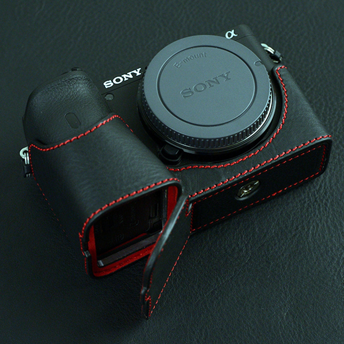 Genuine Leather Handmade hand crafted Sony A6000 A6100 A6300 A6400 A6400L A6600 A6700 Camera Half case Tripod mount SD & battery access door