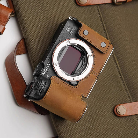 Sony A7CII A7CR MS Edition Handmade Genuine Leather hand stitch Camera Half cases insert bag tripod mount SD battery access