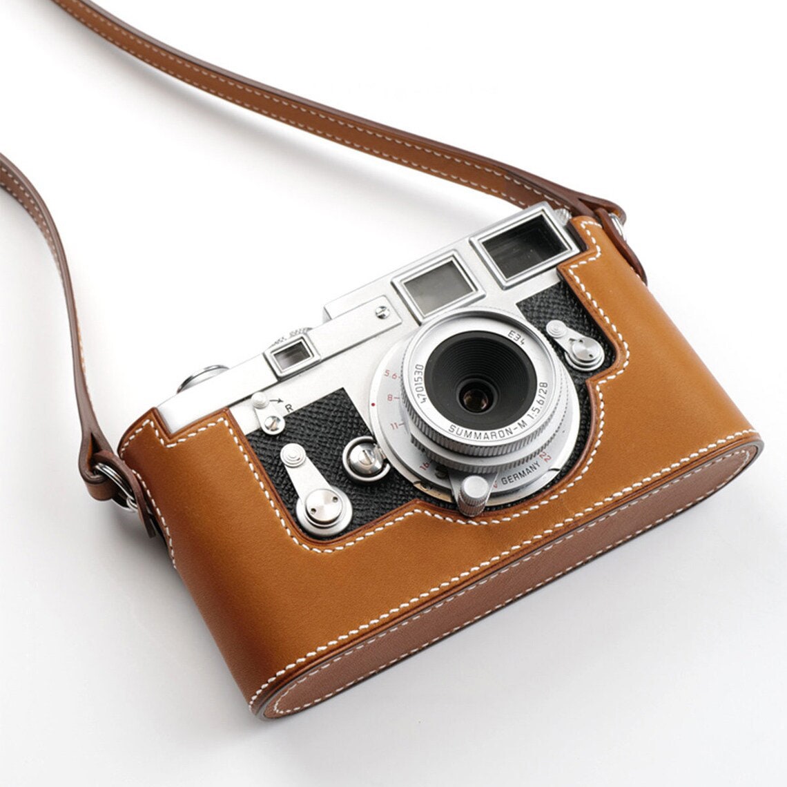 Premium Edition Leica M3 Ostrich skin Cowhide Handmade Cowhide handGrip leather hand stitch Half Case Holster sleeve Camera insert bag