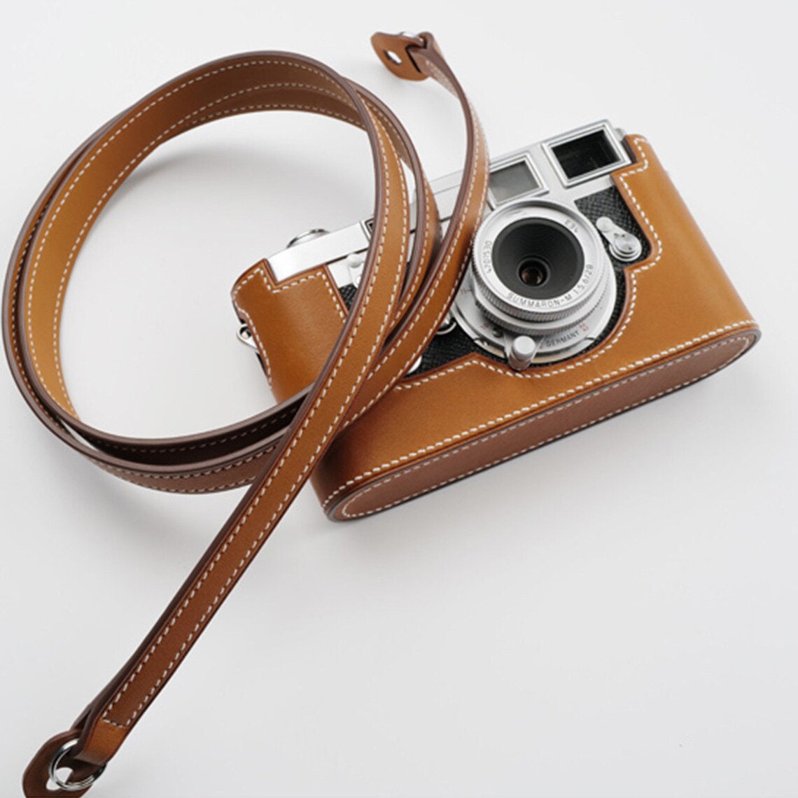 Premium Edition Leica M3 Ostrich skin Cowhide Handmade Cowhide handGrip leather hand stitch Half Case Holster sleeve Camera insert bag