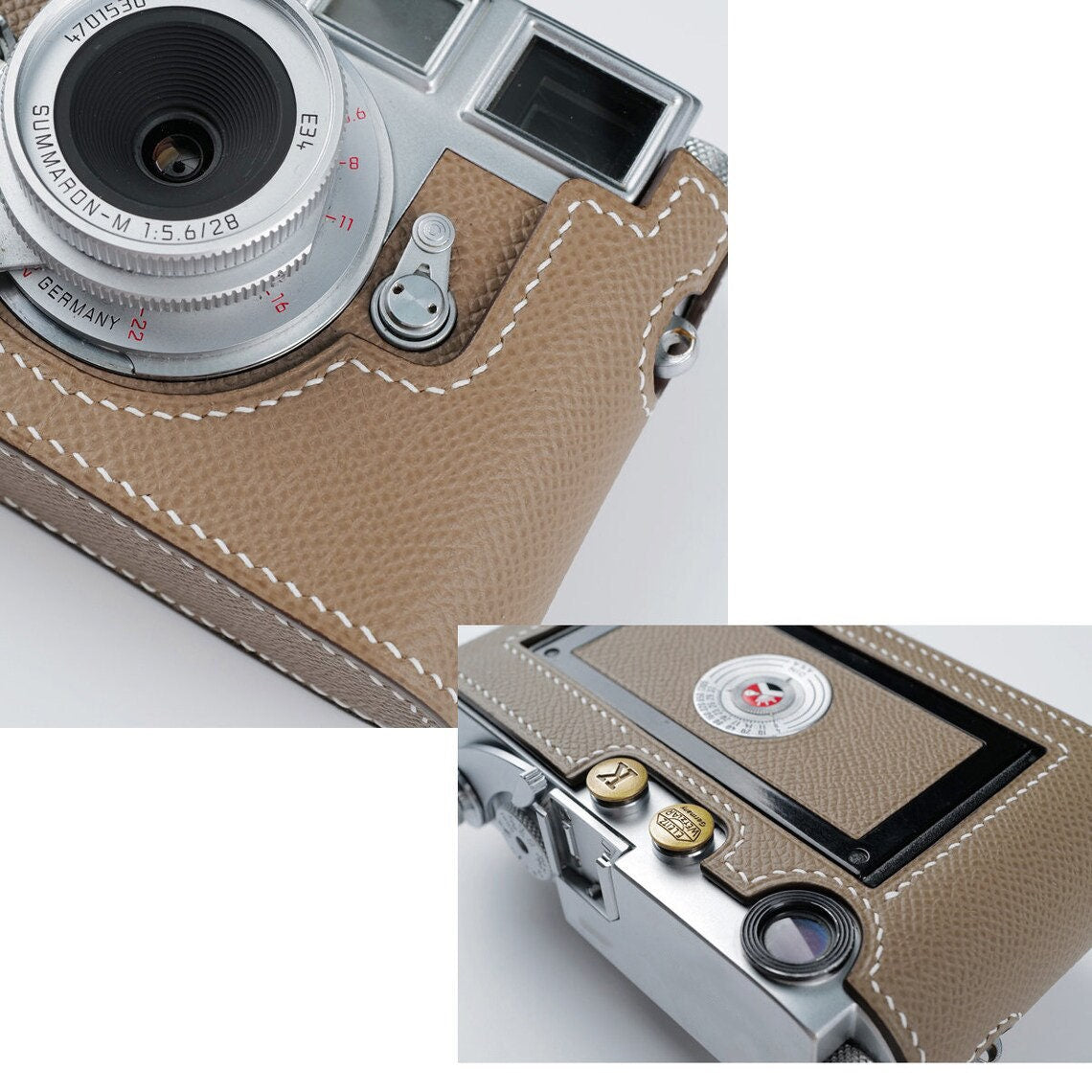 Premium Edition Leica M3 Ostrich skin Cowhide Handmade Cowhide handGrip leather hand stitch Half Case Holster sleeve Camera insert bag