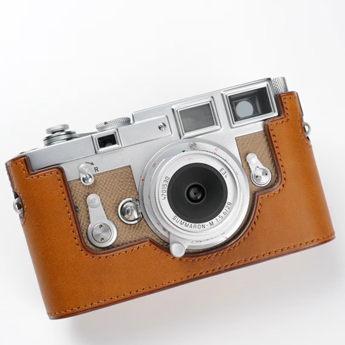 Premium Edition Leica M3 Ostrich skin Cowhide Handmade Cowhide handGrip leather hand stitch Half Case Holster sleeve Camera insert bag