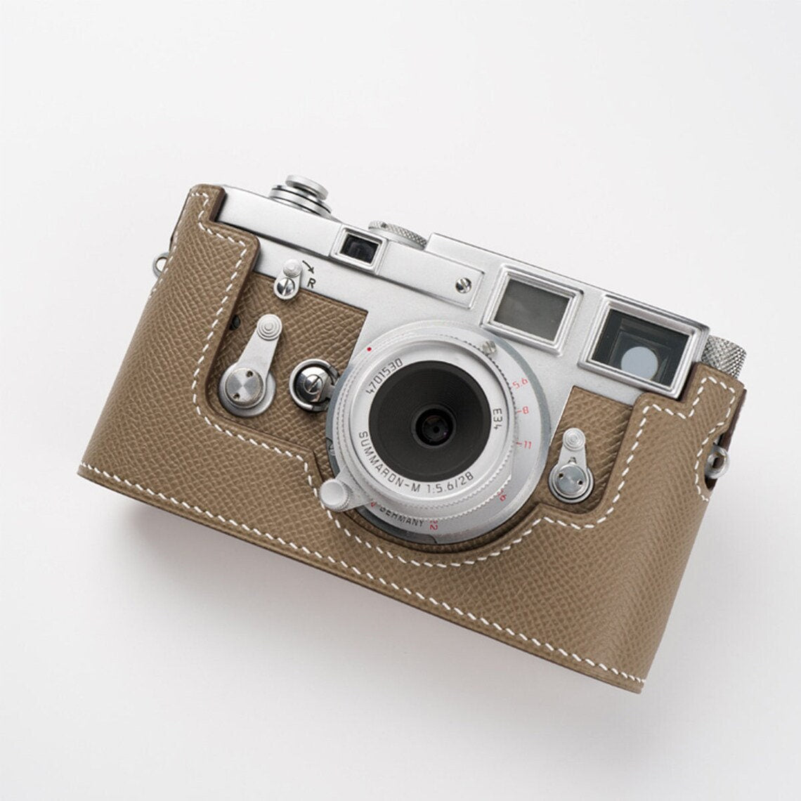 Premium Edition Leica M3 Ostrich skin Cowhide Handmade Cowhide handGrip leather hand stitch Half Case Holster sleeve Camera insert bag