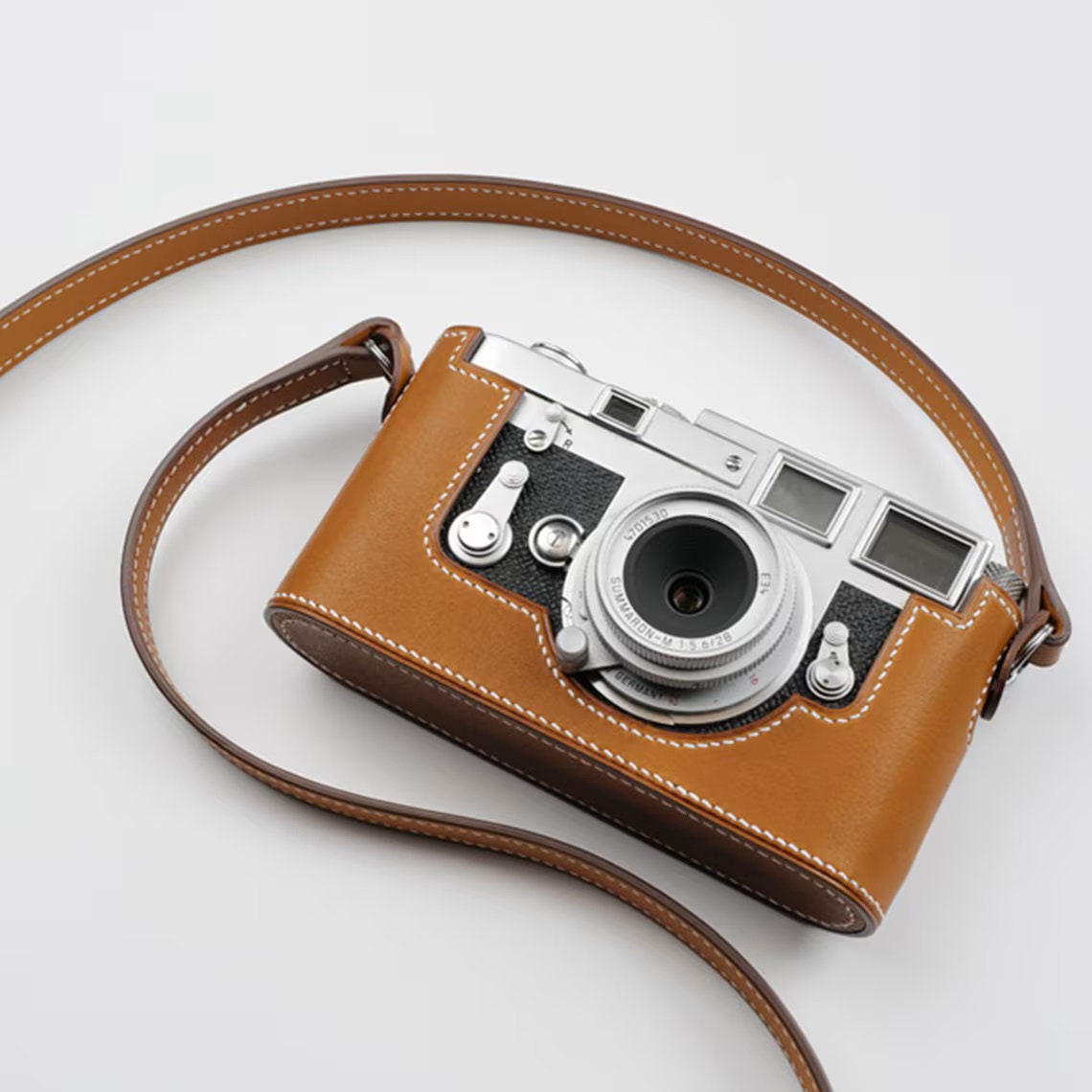 Premium Edition Leica M3 Ostrich skin Cowhide Handmade Cowhide handGrip leather hand stitch Half Case Holster sleeve Camera insert bag