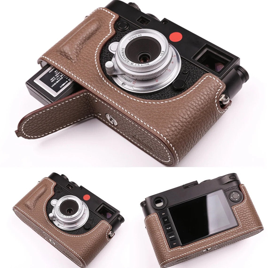 Premium Edition Leica M10 M10M M10P M10R Ostrich skin Cowhide leather camouflage hand stitch Half Case Camera bag Protector Ultra HandGrip