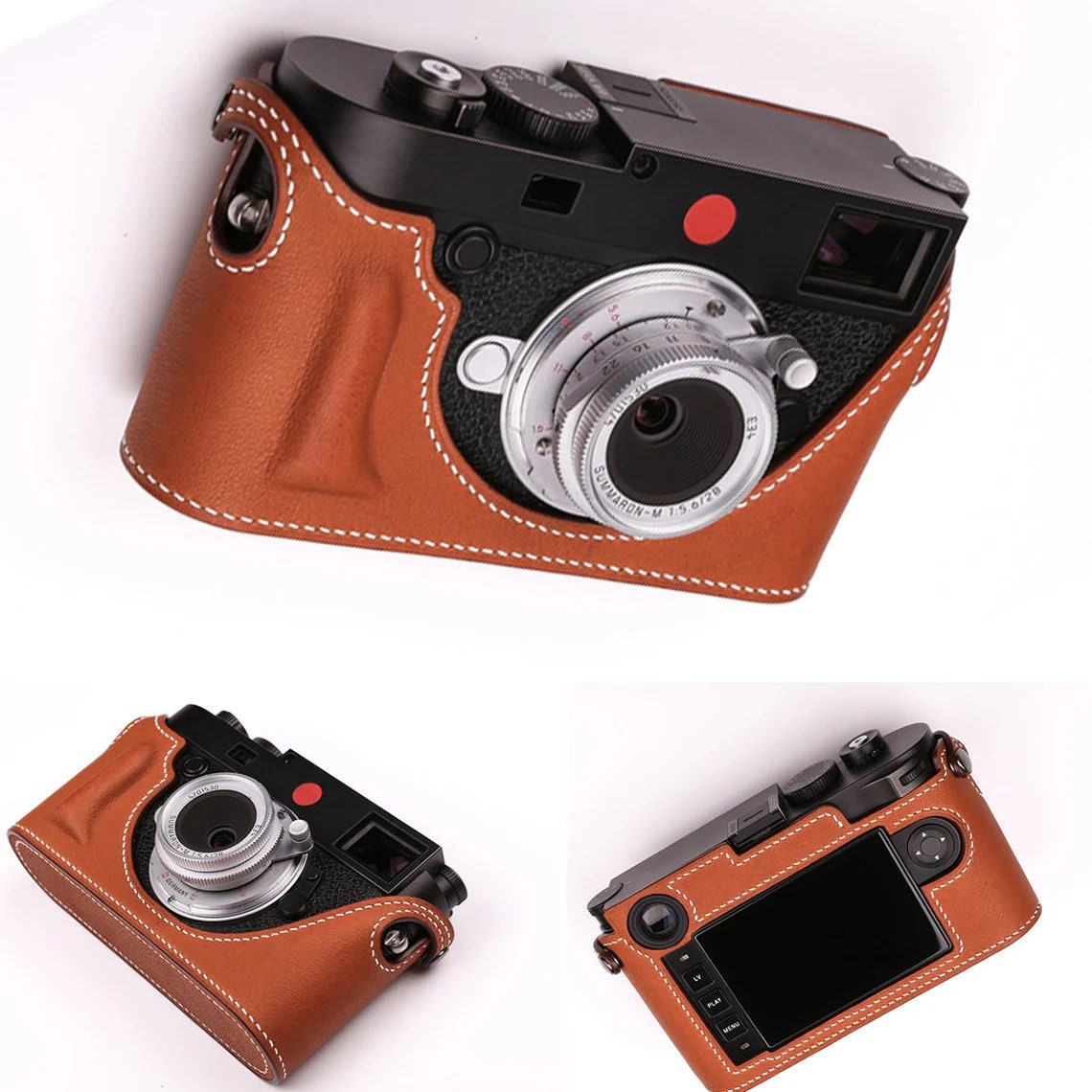 Premium Edition Leica M10 M10M M10P M10R Ostrich skin Cowhide leather camouflage hand stitch Half Case Camera bag Protector Ultra HandGrip